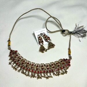 Vintage Indian Pakistani golden sterling necklace with beautiful stone #430